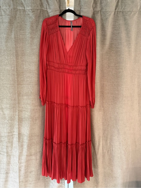 Anthropologie Dresses & Skirts - Anthropologie Red Pleated V‑Neck Long Sleeve Maxi Dress